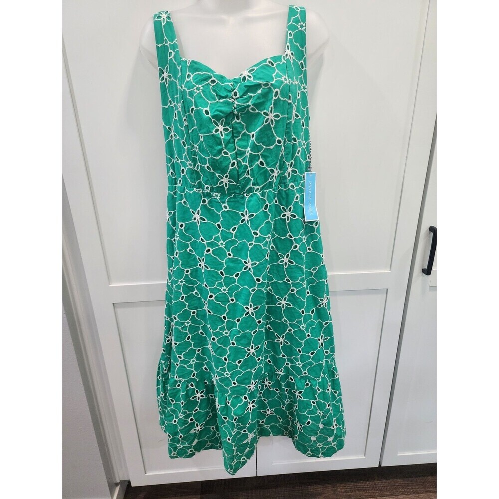 Draper James Sleeveless Floral Embroidered Midi Dress Womens XL Green & White